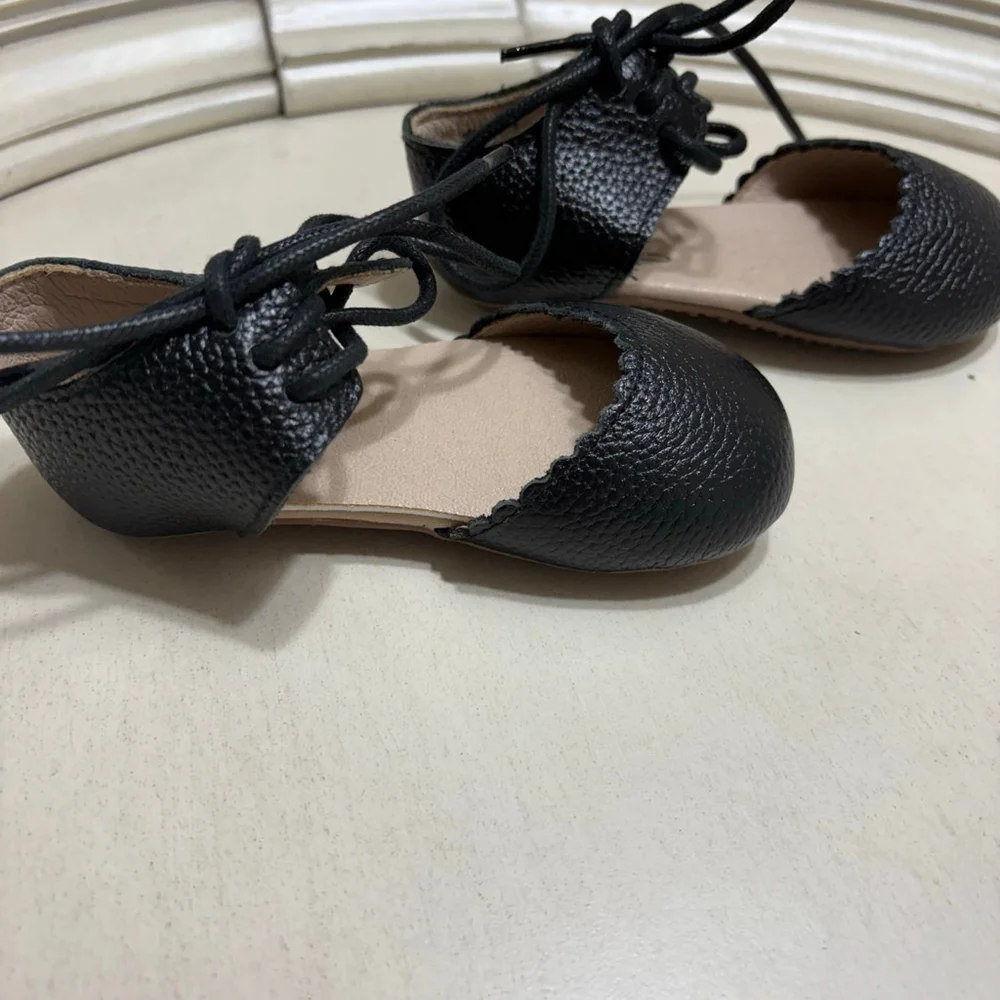 Monkey Feet Black Leather Lace-Up Shoes 12-18M